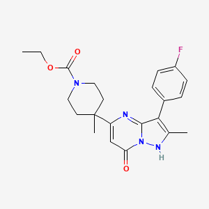 molecular formula C22H25FN4O3 B10856524 ethyl 4-[3-(4-fluorophenyl)-2-methyl-7-oxo-1H-pyrazolo[1,5-a]pyrimidin-5-yl]-4-methylpiperidine-1-carboxylate 