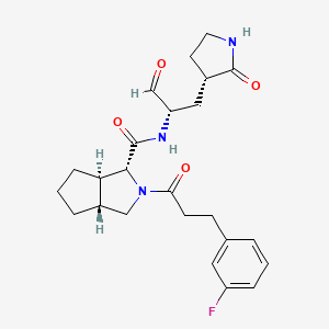 molecular formula C24H30FN3O4 B10856597 (3R,3aR,6aR)-2-[3-(3-fluorophenyl)propanoyl]-N-[(2S)-1-oxo-3-[(3S)-2-oxopyrrolidin-3-yl]propan-2-yl]-3,3a,4,5,6,6a-hexahydro-1H-cyclopenta[c]pyrrole-3-carboxamide 