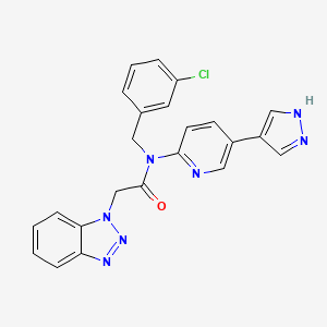 molecular formula C23H18ClN7O B10856658 2-(benzotriazol-1-yl)-N-[(3-chlorophenyl)methyl]-N-[5-(1H-pyrazol-4-yl)pyridin-2-yl]acetamide 