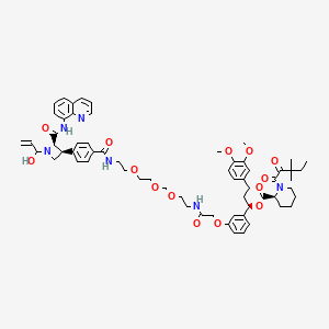 molecular formula C62H76N6O14 B10856682 (1R)-3-(3,4-dimethoxyphenyl)-1-[3-({[2-({2-[2-({4-[(2R,3S)-1-(1-hydroxyprop-2-en-1-yl)-2-[(quinolin-8-yl)carbamoyl]azetidin-3-yl]phenyl}formamido)ethoxy]ethoxy}methoxy)ethyl]carbamoyl}methoxy)phenyl]propyl (2S)-1-(3,3-dimethyl-2-oxopentanoyl)piperidine-2-carboxylate 