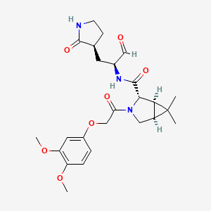 molecular formula C25H33N3O7 B10856722 (1R,2S,5S)-3-[2-(3,4-dimethoxyphenoxy)acetyl]-6,6-dimethyl-N-[(2S)-1-oxo-3-[(3S)-2-oxopyrrolidin-3-yl]propan-2-yl]-3-azabicyclo[3.1.0]hexane-2-carboxamide 