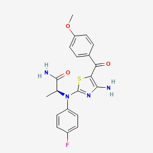 molecular formula C20H19FN4O3S B10857347 (S)-2-((4-amino-5-(4-methoxybenzoyl)thiazol-2-yl)(4-fluorophenyl)amino)propanamide 