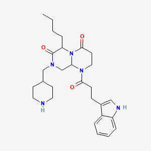 molecular formula C28H39N5O3 B10858155 1-(3-(1H-Indol-3-yl)propanoyl)-6-butyl-8-(piperidin-4-ylmethyl)tetrahydro-1H-pyrazino[1,2-a]pyrimidine-4,7(6H,8H)-dione 