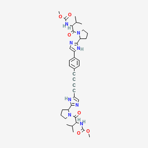 molecular formula C38H46N8O6 B10858206 methyl N-[1-[2-[5-[4-[4-[2-[1-[2-(methoxycarbonylamino)-3-methylbutanoyl]pyrrolidin-2-yl]-1H-imidazol-5-yl]buta-1,3-diynyl]phenyl]-1H-imidazol-2-yl]pyrrolidin-1-yl]-3-methyl-1-oxobutan-2-yl]carbamate 