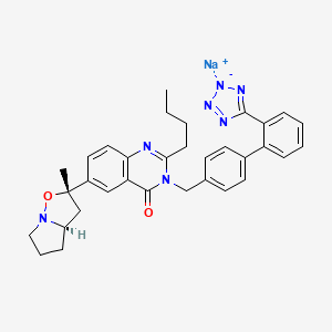 molecular formula C33H34N7NaO2 B10858262 sodium;6-[(2S,3aR)-2-methyl-3a,4,5,6-tetrahydro-3H-pyrrolo[1,2-b][1,2]oxazol-2-yl]-2-butyl-3-[[4-[2-(1,2,4-triaza-3-azanidacyclopenta-1,4-dien-5-yl)phenyl]phenyl]methyl]quinazolin-4-one 