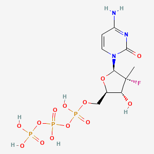 molecular formula C10H17FN3O13P3 B10858465 [[(2R,3R,4R,5R)-5-(4-amino-2-oxopyrimidin-1-yl)-4-fluoro-3-hydroxy-4-methyloxolan-2-yl]methoxy-hydroxyphosphoryl] phosphono hydrogen phosphate 