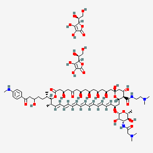 molecular formula C79H119N5O31 B10858678 (2R)-2-[(1S)-1,2-dihydroxyethyl]-3,4-dihydroxy-2H-furan-5-one;(1R,3S,5S,7R,9R,13R,17R,18S,19E,21E,23E,25E,27E,29E,31E,33R,35S,36R,37S)-33-[(2R,3S,4S,5S,6R)-4-[[2-(dimethylamino)acetyl]amino]-3,5-dihydroxy-6-methyloxan-2-yl]oxy-N-[2-(dimethylamino)ethyl]-1,3,5,7,9,13,37-heptahydroxy-17-[(2S)-5-hydroxy-7-[4-(methylamino)phenyl]-7-oxoheptan-2-yl]-18-methyl-11,15-dioxo-16,39-dioxabicyclo[33.3.1]nonatriaconta-19,21,23,25,27,29,31-heptaene-36-carboxamide CAS No. 202748-83-2
