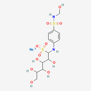 molecular formula C13H21N2NaO11S2 B10859453 Sodium;2,3,4,5,6-pentahydroxy-1-[4-(hydroxymethylsulfamoyl)anilino]hexane-1-sulfonate 
