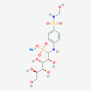 molecular formula C13H21N2NaO11S2 B10859473 sodium;(2R,3S,4R,5R)-2,3,4,5,6-pentahydroxy-1-[4-(hydroxymethylsulfamoyl)anilino]hexane-1-sulfonate 