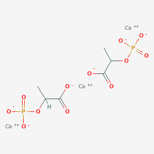 molecular formula C6H8Ca3O12P2 B10859512 Propanoic acid, 2-(phosphonooxy)-, calcium salt 