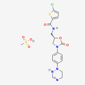 molecular formula C19H22ClN5O6S2 B10860059 5-chloro-N-[[(5S)-3-[4-(5,6-dihydro-2H-1,2,4-triazin-1-yl)phenyl]-2-oxo-1,3-oxazolidin-5-yl]methyl]thiophene-2-carboxamide;methanesulfonic acid CAS No. 1261138-12-8