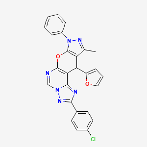 molecular formula C26H17ClN6O2 B10862920 4-(4-chlorophenyl)-16-(furan-2-yl)-14-methyl-12-phenyl-10-oxa-3,5,6,8,12,13-hexazatetracyclo[7.7.0.02,6.011,15]hexadeca-1(9),2,4,7,11(15),13-hexaene 