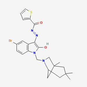molecular formula C24H27BrN4O2S B10862995 N'-{(3Z)-5-bromo-2-oxo-1-[(1,3,3-trimethyl-6-azabicyclo[3.2.1]oct-6-yl)methyl]-1,2-dihydro-3H-indol-3-ylidene}thiophene-2-carbohydrazide 