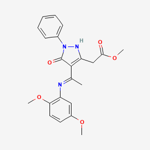 molecular formula C22H23N3O5 B10863300 methyl [(4Z)-4-{1-[(2,5-dimethoxyphenyl)amino]ethylidene}-5-oxo-1-phenyl-4,5-dihydro-1H-pyrazol-3-yl]acetate 