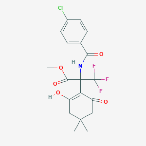 molecular formula C19H19ClF3NO5 B10863429 Methyl 2-{[(4-chlorophenyl)carbonyl]amino}-3,3,3-trifluoro-2-(2-hydroxy-4,4-dimethyl-6-oxocyclohex-1-en-1-yl)propanoate 