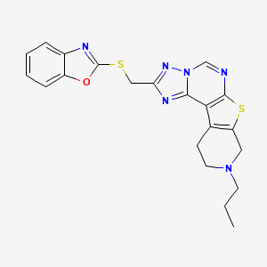 molecular formula C21H20N6OS2 B10863519 2-[(13-propyl-10-thia-3,5,6,8,13-pentazatetracyclo[7.7.0.02,6.011,16]hexadeca-1(9),2,4,7,11(16)-pentaen-4-yl)methylsulfanyl]-1,3-benzoxazole 