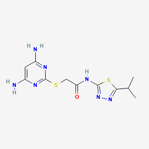 molecular formula C11H15N7OS2 B10863615 2-[(4,6-diaminopyrimidin-2-yl)sulfanyl]-N-[5-(propan-2-yl)-1,3,4-thiadiazol-2-yl]acetamide 