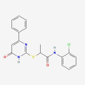molecular formula C19H16ClN3O2S B10863640 N-(2-chlorophenyl)-2-[(6-oxo-4-phenyl-1,6-dihydropyrimidin-2-yl)sulfanyl]propanamide 