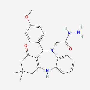 molecular formula C24H28N4O3 B10863656 2-[11-(4-methoxyphenyl)-3,3-dimethyl-1-oxo-1,2,3,4,5,11-hexahydro-10H-dibenzo[b,e][1,4]diazepin-10-yl]acetohydrazide 