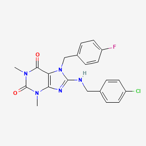 molecular formula C21H19ClFN5O2 B10863727 8-[(4-chlorobenzyl)amino]-7-(4-fluorobenzyl)-1,3-dimethyl-3,7-dihydro-1H-purine-2,6-dione 