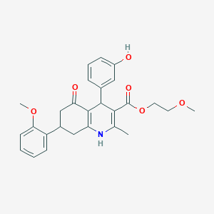 2-Methoxyethyl 4-(3-hydroxyphenyl)-7-(2-methoxyphenyl)-2-methyl-5-oxo-1,4,5,6,7,8-hexahydroquinoline-3-carboxylate