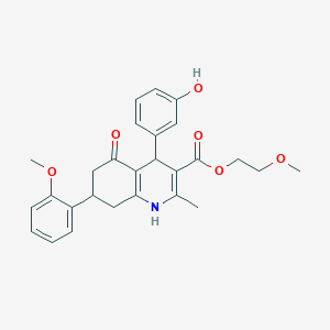 molecular formula C27H29NO6 B108641 2-Methoxyethyl 4-(3-hydroxyphenyl)-7-(2-methoxyphenyl)-2-methyl-5-oxo-1,4,5,6,7,8-hexahydroquinoline-3-carboxylate CAS No. 599150-20-6