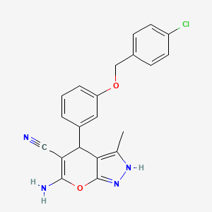 molecular formula C21H17ClN4O2 B10864180 6-Amino-4-{3-[(4-chlorobenzyl)oxy]phenyl}-3-methyl-1,4-dihydropyrano[2,3-c]pyrazole-5-carbonitrile 