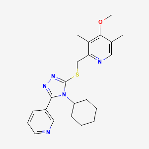 molecular formula C22H27N5OS B10864195 2-({[4-cyclohexyl-5-(pyridin-3-yl)-4H-1,2,4-triazol-3-yl]sulfanyl}methyl)-4-methoxy-3,5-dimethylpyridine 