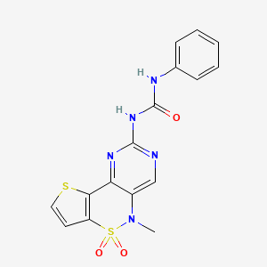 molecular formula C16H13N5O3S2 B10864456 N-(5-Methyl-6,6-dioxido-5H-pyrimido[5,4-C]thieno[2,3-E][1,2]thiazin-2-YL)-N'-phenylurea 