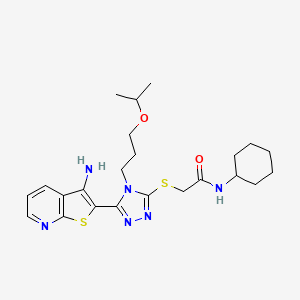 molecular formula C23H32N6O2S2 B10864484 2-({5-(3-aminothieno[2,3-b]pyridin-2-yl)-4-[3-(propan-2-yloxy)propyl]-4H-1,2,4-triazol-3-yl}sulfanyl)-N-cyclohexylacetamide 