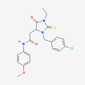 molecular formula C21H22ClN3O3S B10864574 2-[3-(4-chlorobenzyl)-1-ethyl-5-oxo-2-thioxoimidazolidin-4-yl]-N-(4-methoxyphenyl)acetamide 