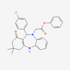 molecular formula C29H27ClN2O3 B10864866 phenyl [11-(4-chlorophenyl)-3,3-dimethyl-1-oxo-1,2,3,4,5,11-hexahydro-10H-dibenzo[b,e][1,4]diazepin-10-yl]acetate 
