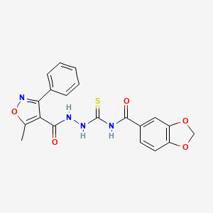 molecular formula C20H16N4O5S B10865267 N-[[(5-methyl-3-phenyl-1,2-oxazole-4-carbonyl)amino]carbamothioyl]-1,3-benzodioxole-5-carboxamide 