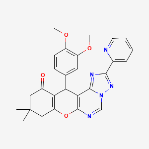 molecular formula C27H25N5O4 B10869307 12-(3,4-dimethoxyphenyl)-9,9-dimethyl-2-(pyridin-2-yl)-8,9,10,12-tetrahydro-11H-chromeno[3,2-e][1,2,4]triazolo[1,5-c]pyrimidin-11-one 