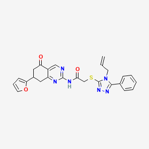 molecular formula C25H22N6O3S B10869481 N-[7-(furan-2-yl)-5-oxo-5,6,7,8-tetrahydroquinazolin-2-yl]-2-{[5-phenyl-4-(prop-2-en-1-yl)-4H-1,2,4-triazol-3-yl]sulfanyl}acetamide 