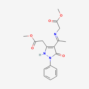 molecular formula C17H19N3O5 B10869674 methyl N-{(1Z)-1-[3-(2-methoxy-2-oxoethyl)-5-oxo-1-phenyl-1,5-dihydro-4H-pyrazol-4-ylidene]ethyl}glycinate 