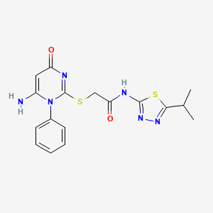 molecular formula C17H18N6O2S2 B10870117 2-[(6-amino-4-oxo-1-phenyl-1,4-dihydropyrimidin-2-yl)sulfanyl]-N-[5-(propan-2-yl)-1,3,4-thiadiazol-2-yl]acetamide 