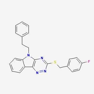 molecular formula C24H19FN4S B10870151 3-[(4-fluorobenzyl)sulfanyl]-5-(2-phenylethyl)-5H-[1,2,4]triazino[5,6-b]indole 