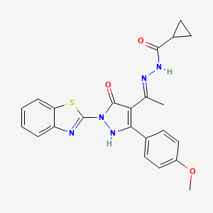 molecular formula C23H21N5O3S B10870377 N'-{(1Z)-1-[1-(1,3-benzothiazol-2-yl)-3-(4-methoxyphenyl)-5-oxo-1,5-dihydro-4H-pyrazol-4-ylidene]ethyl}cyclopropanecarbohydrazide 