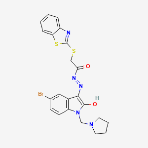 molecular formula C22H20BrN5O2S2 B10871072 2-(1,3-benzothiazol-2-ylsulfanyl)-N'-[(3Z)-5-bromo-2-oxo-1-(pyrrolidin-1-ylmethyl)-1,2-dihydro-3H-indol-3-ylidene]acetohydrazide 