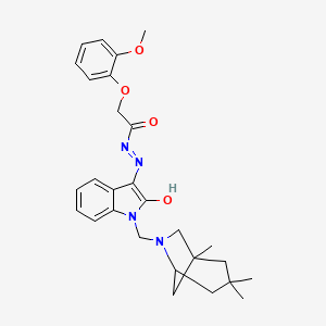 molecular formula C28H34N4O4 B10871427 2-(2-methoxyphenoxy)-N'-{(3Z)-2-oxo-1-[(1,3,3-trimethyl-6-azabicyclo[3.2.1]oct-6-yl)methyl]-1,2-dihydro-3H-indol-3-ylidene}acetohydrazide 