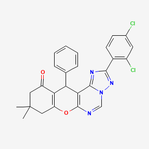 molecular formula C26H20Cl2N4O2 B10871788 2-(2,4-dichlorophenyl)-9,9-dimethyl-12-phenyl-8,9,10,12-tetrahydro-11H-chromeno[3,2-e][1,2,4]triazolo[1,5-c]pyrimidin-11-one 