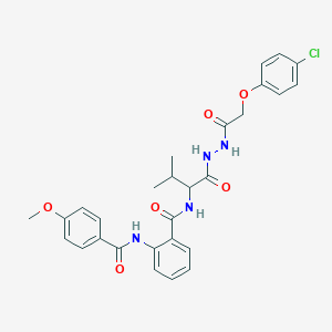 molecular formula C28H29ClN4O6 B10874229 N~1~-[1-({2-[2-(4-Chlorophenoxy)acetyl]hydrazino}carbonyl)-2-methylpropyl]-2-[(4-methoxybenzoyl)amino]benzamide 