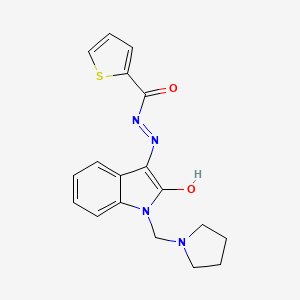 molecular formula C18H18N4O2S B10874302 N'-[(3Z)-2-oxo-1-(pyrrolidin-1-ylmethyl)-1,2-dihydro-3H-indol-3-ylidene]thiophene-2-carbohydrazide 
