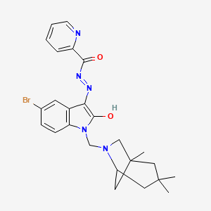 molecular formula C25H28BrN5O2 B10876517 N'-{(3Z)-5-bromo-2-oxo-1-[(1,3,3-trimethyl-6-azabicyclo[3.2.1]oct-6-yl)methyl]-1,2-dihydro-3H-indol-3-ylidene}pyridine-2-carbohydrazide 
