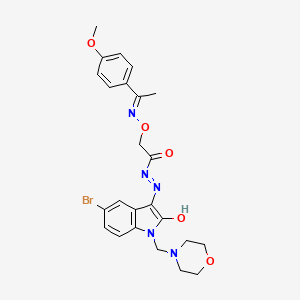 molecular formula C24H26BrN5O5 B10877007 N'-[(3Z)-5-bromo-1-(morpholin-4-ylmethyl)-2-oxo-1,2-dihydro-3H-indol-3-ylidene]-2-({[(1E)-1-(4-methoxyphenyl)ethylidene]amino}oxy)acetohydrazide 