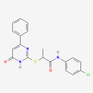 molecular formula C19H16ClN3O2S B10877473 N-(4-chlorophenyl)-2-[(6-oxo-4-phenyl-1,6-dihydropyrimidin-2-yl)sulfanyl]propanamide 
