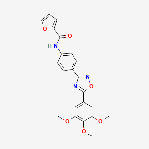 molecular formula C22H19N3O6 B10877908 N-{4-[5-(3,4,5-trimethoxyphenyl)-1,2,4-oxadiazol-3-yl]phenyl}furan-2-carboxamide 