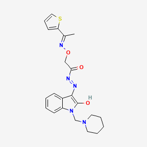 molecular formula C22H25N5O3S B10878104 N'-[(3Z)-2-oxo-1-(piperidin-1-ylmethyl)-1,2-dihydro-3H-indol-3-ylidene]-2-({[(1E)-1-(thiophen-2-yl)ethylidene]amino}oxy)acetohydrazide 