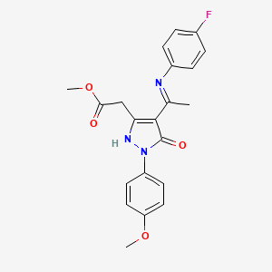 molecular formula C21H20FN3O4 B10878612 methyl [(4Z)-4-{1-[(4-fluorophenyl)amino]ethylidene}-1-(4-methoxyphenyl)-5-oxo-4,5-dihydro-1H-pyrazol-3-yl]acetate 